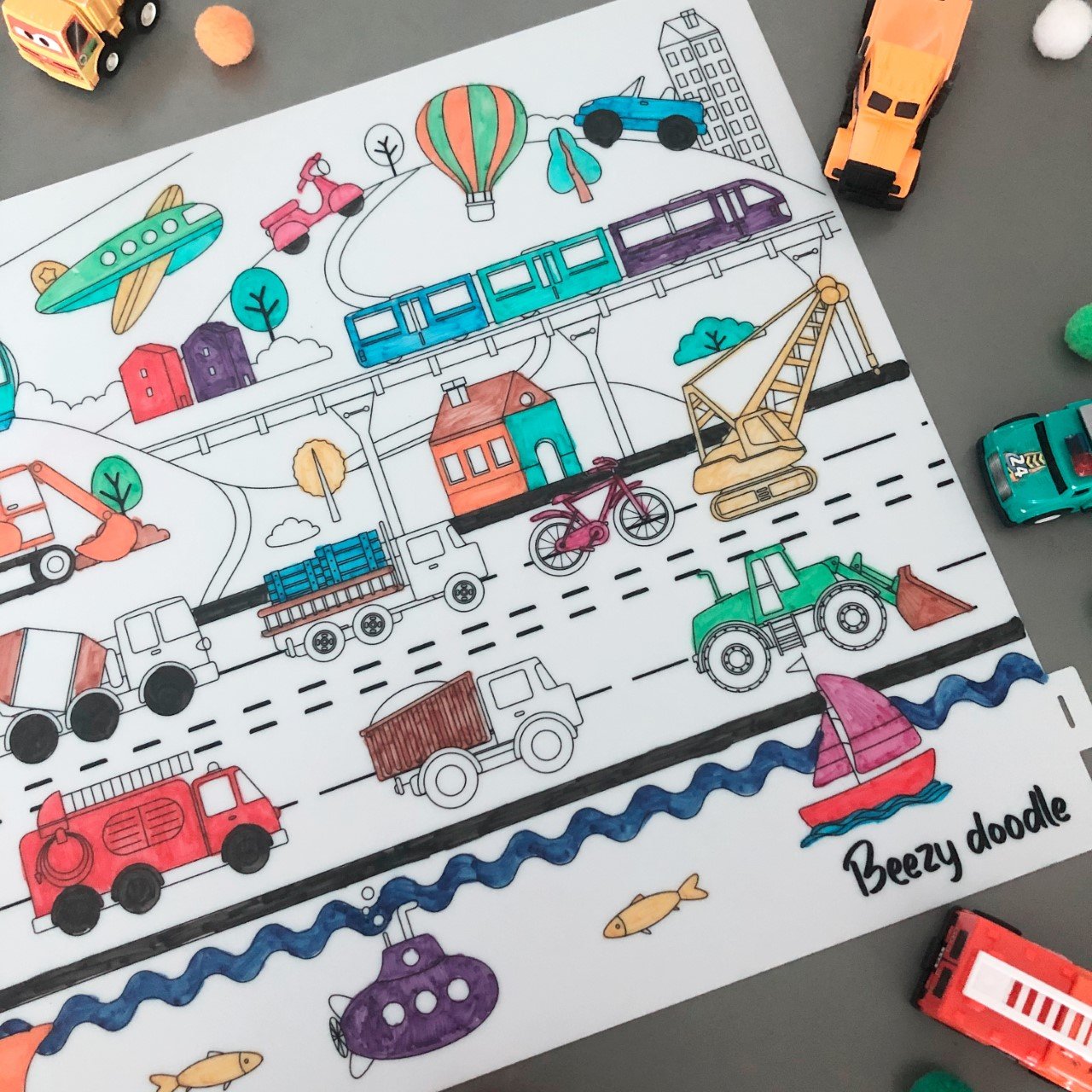 Reusable Colouring Big Mat: Things That Go - WERONE