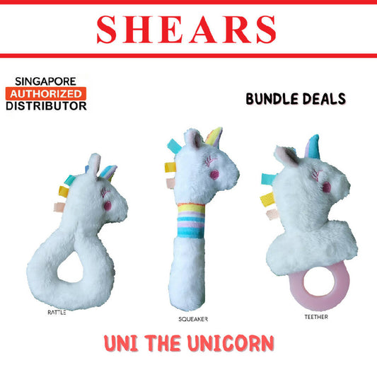 Shears Baby Soft Toy Toddler Toy Rattle Squeaker Teether Bundle Deals Ideal for Christmas Gift Savanna Series UNICORN - WERONE