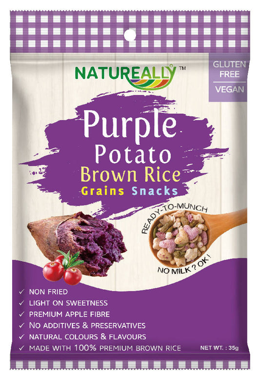 Value Pack Of 6x35g NATUREALLY™™ Brown Rice and Purple Potato Grains Snacks Cereal (Gluten Free) - WERONE